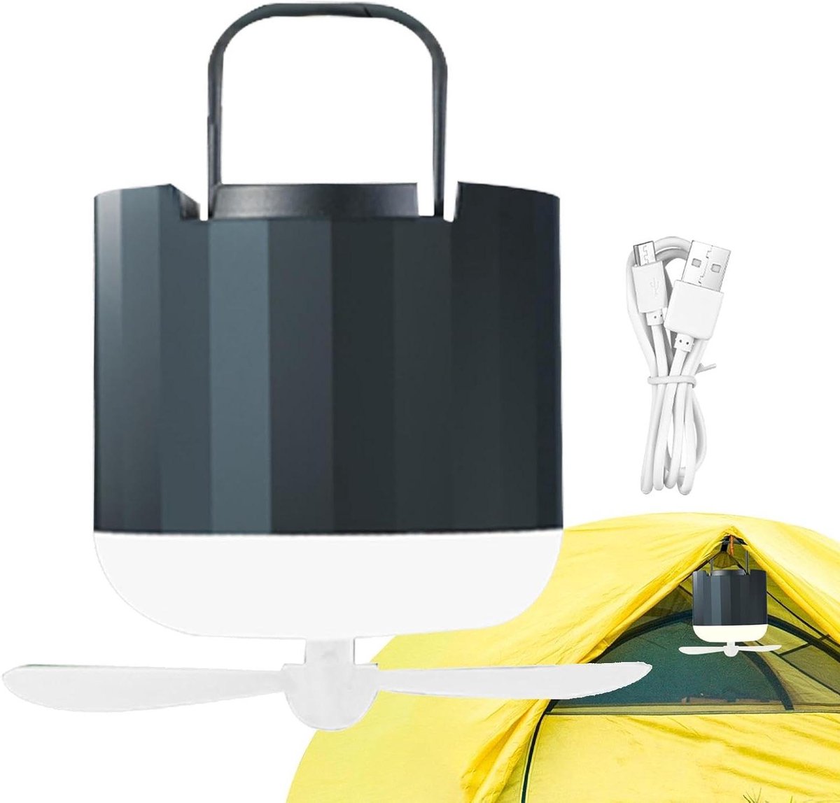 Camping Ventilator - Tentlamp - Buiten Koelen - Geïntegreerd Licht - Compact Ontwerp - Zwart