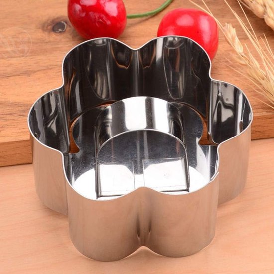 Set van 6 RVS Bakringen voor Desserts - Mini Cake en Mousse Vormpjes met Duwsteker in Bloemvorm — afbeelding 4