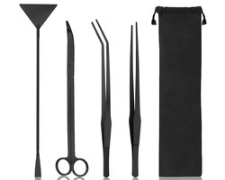 carmdering - Aquascaping Tools Kit - Aquarium Planten Gereedschap Set - Roestvrij Staal Instrumenten - Precisie Trimmen En Snoeien - Substraat Aanpassen En Reinigen - 304 RVS Materiaal - Ergonomisch Lang Handvat - 4 Delige Set
