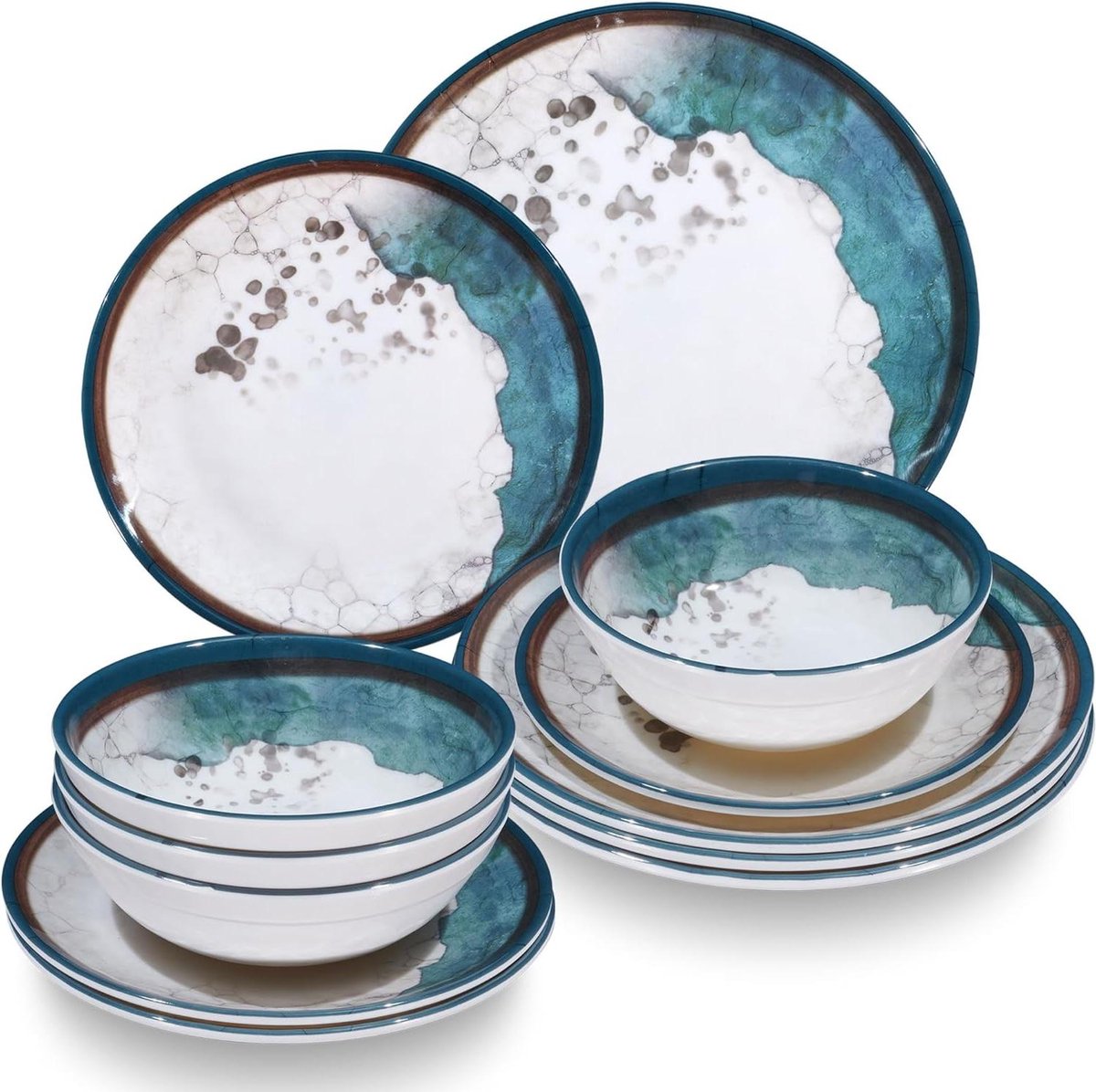 Serviesset Melamine - Kampeer servies - Outdoor eten - Vaatwasmachinebestendig - 12-delig - Lagune