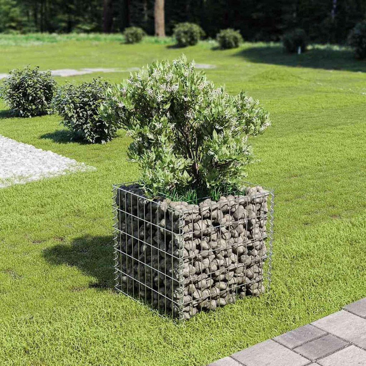 Steenkorf bloembed - Draadmand muur - Tuin afscheiden - Verzinkt staal - 50 x 50 x 50 cm - Zilver