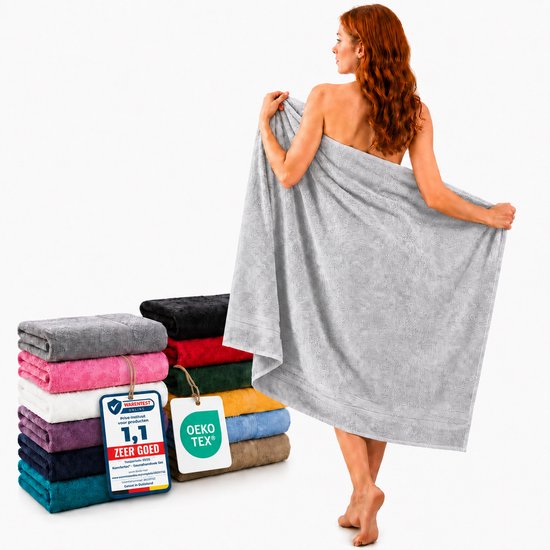 Komfortec Set van 2 Handdoeken 80x200 cm - 100% Katoen - XXL Saunahanddoeken - Badlaken - Strandlaken - Badhanddoek- Douchelaken - Zacht - Hoge Absorptie - Sneldrogend - Zilvergrijs.