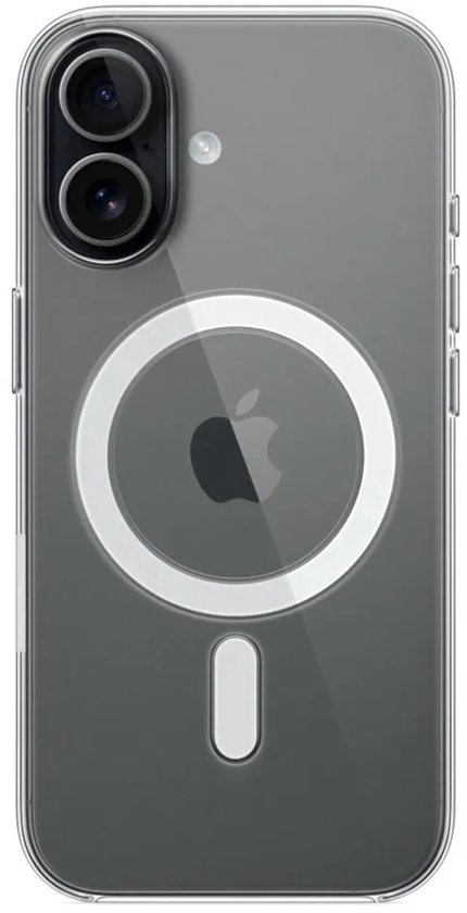 Transparant hoesje voor iPhone met grijze tint en MagSafe-ring.