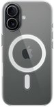 Transparant hoesje voor iPhone met grijze tint en MagSafe-ring.