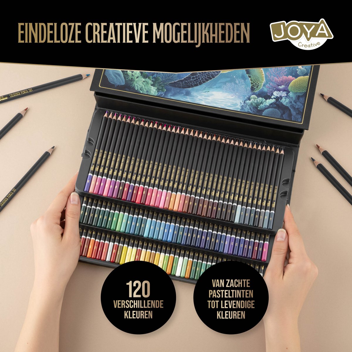 Professionele Kleurpotloden Set - 120 Stuks - Tekenset voor Volwassenen en Kinderen - in Luxe Opbergdoos met magneetsluiting - Joya Creative — afbeelding 4