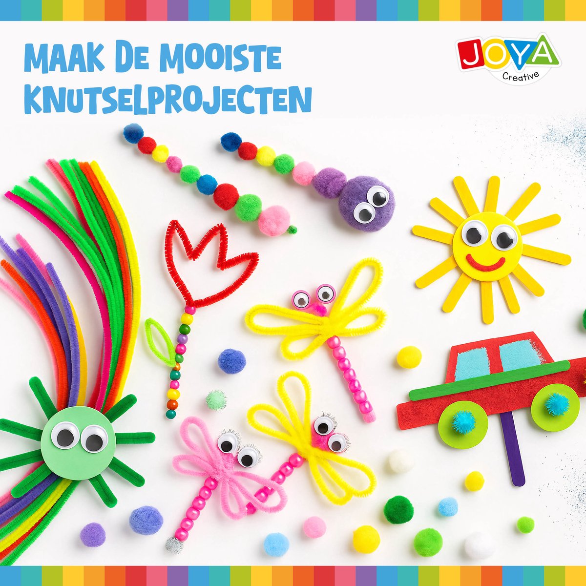 Knutselkoffer - 1000+ Onderdelen Knutselpakket voor Kinderen - Knutselen voor Kinderen en Meisjes - Knutselkoffer met Papier, Glitter, Foam, Pompoms en Inspiratieboek - Creatieve Knutselset 3+ - Joya Creative — afbeelding 3