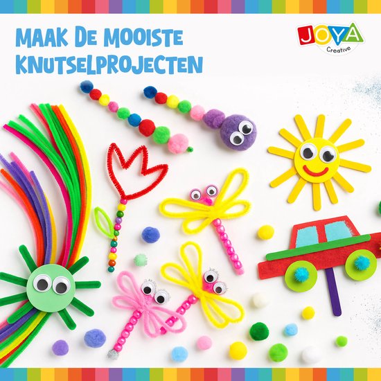 Knutselkoffer - 1000+ Onderdelen Knutselpakket voor Kinderen - Knutselen voor Kinderen en Meisjes - Knutselkoffer met Papier, Glitter, Foam, Pompoms en Inspiratieboek - Creatieve Knutselset 3+ - Joya Creative