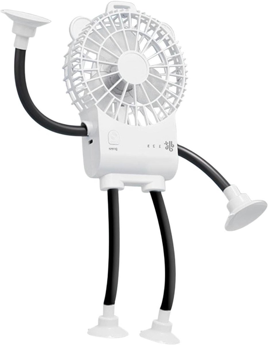 Bureauventilator Robotvorm - Persoonlijke Ventilator - Persoonlijke Koeling - Met Zuignap - 167B x 5D x 5H cm - Wit