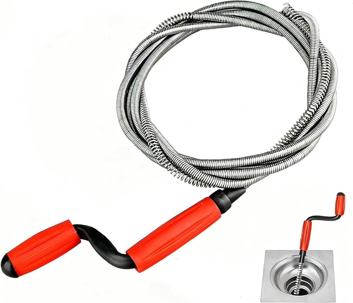 Afvoerreiniger voor Buizen - Rioolreiniger Kabel - Verstoppingen Verwijderen - Flexibele RVS Kabel - 5m x 6mm - Rood