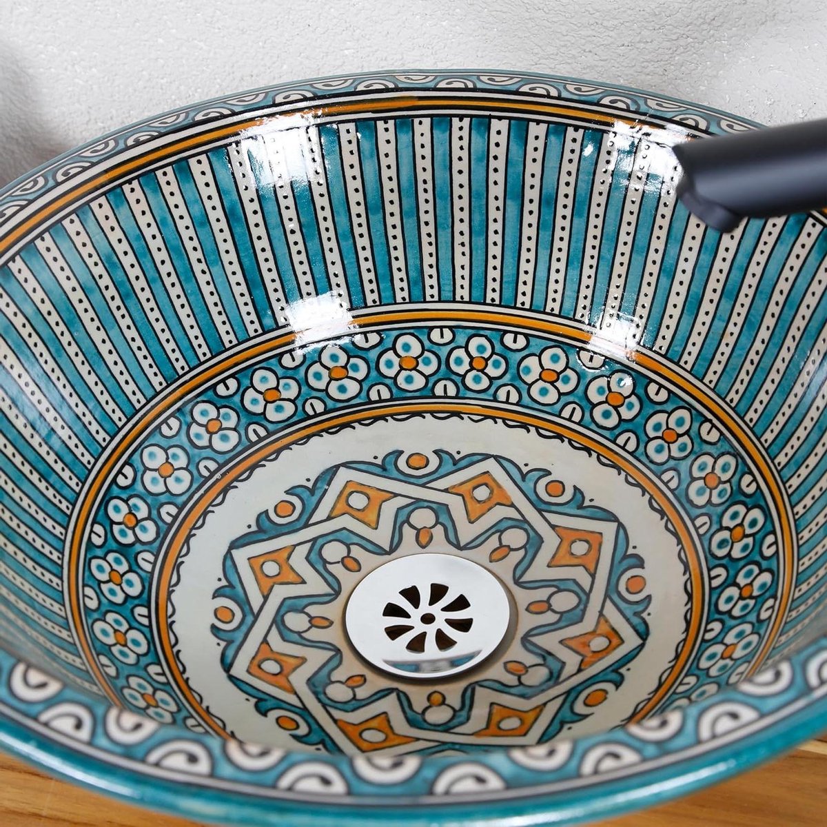 Keramische Opzetwastafel - Waskom Rond - Badkamer Inrichten - Handbeschilderd Unicum - Ø 40 cm - Meerkleurig