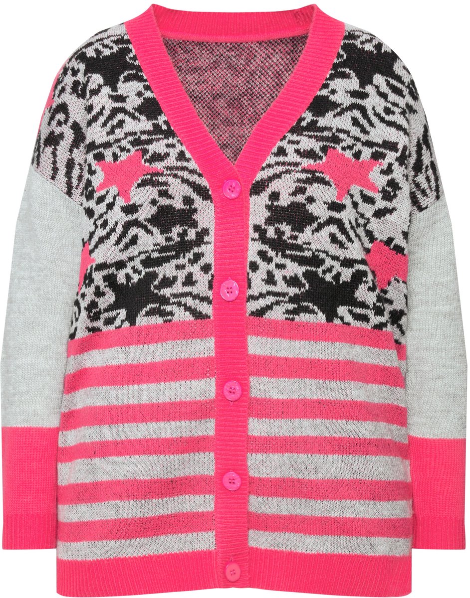 Angel of Style - Dames - Vest motiefmix lange mouwen - Hibiscusrood - Maat 50+