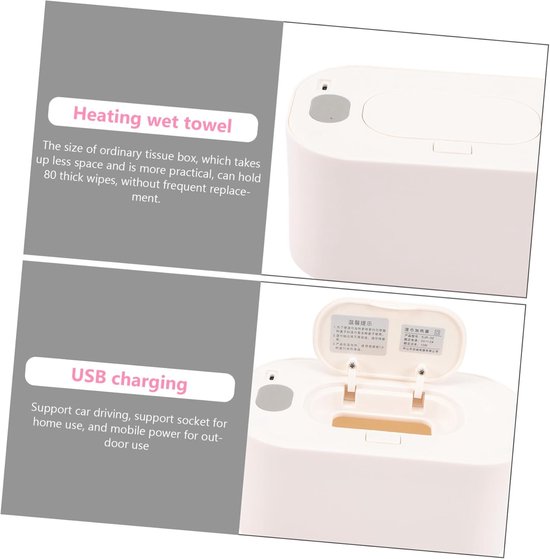 Babydoekjes Verwarmer - Doekjes Dispenser - Baby Comfort - Draagbaar Opladen - 20.5 x 13 x 11.5 cm - Wit — afbeelding 4