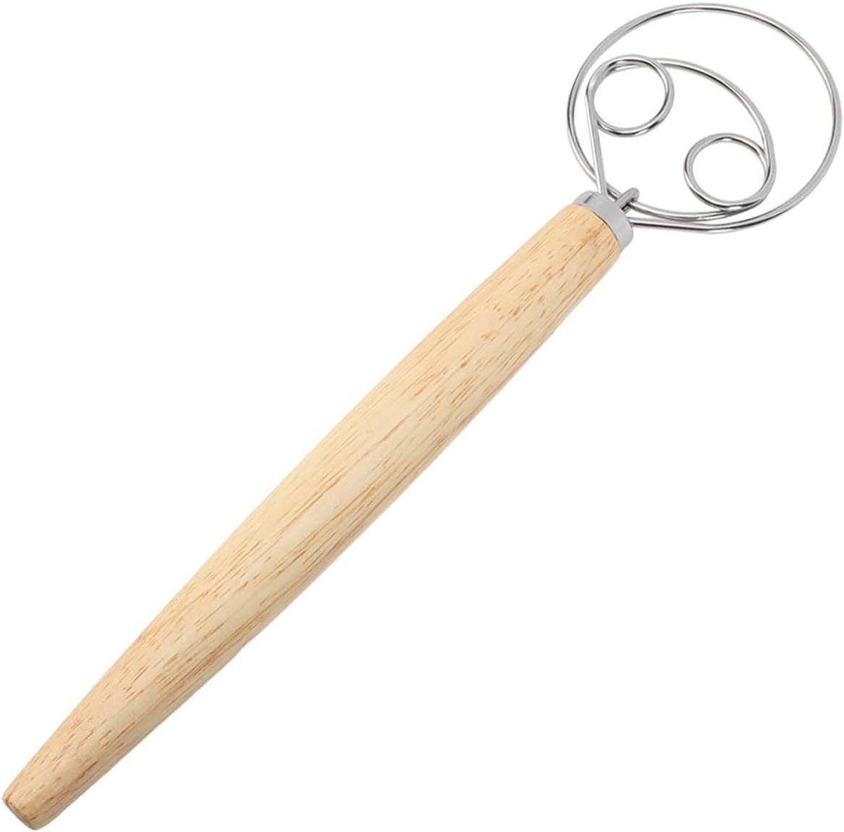 Deeggarde Deense Stijl - Broodgarde Mixer - Bakken Deeg - Roestvrij Staal Houten Handvat - 2 Ogen + Schraper - Zilver