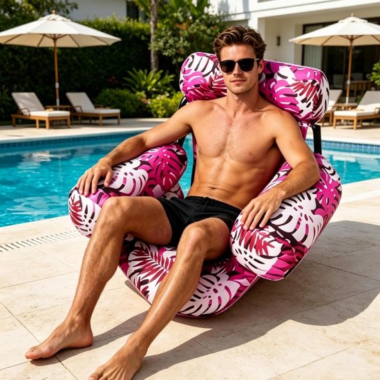 Drijvende Zwembad Stoel - Opblaasbare Lounger - Water Ontspanning - Esdoornblad Ontwerp - 90x405x61cm - Roze rood — afbeelding 4