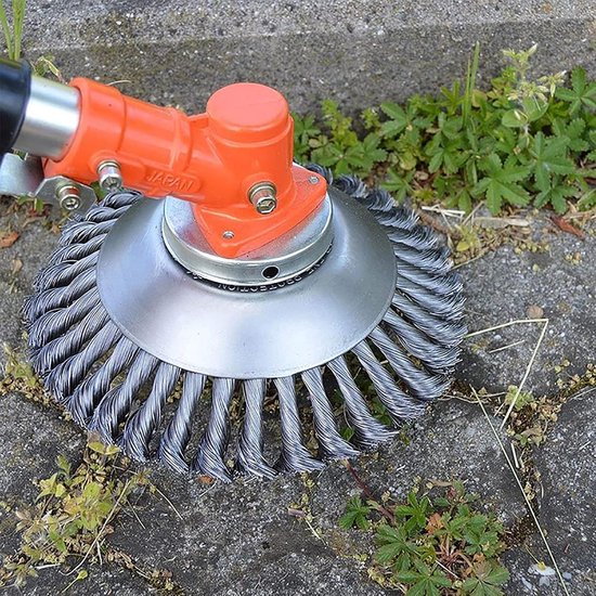 Onkruidborstel Grasmaaier - Grasmaaier Opzetstuk - Onkruid Verwijderen - Roestvrij Staal - 15 cm Diameter - Zilver — afbeelding 2