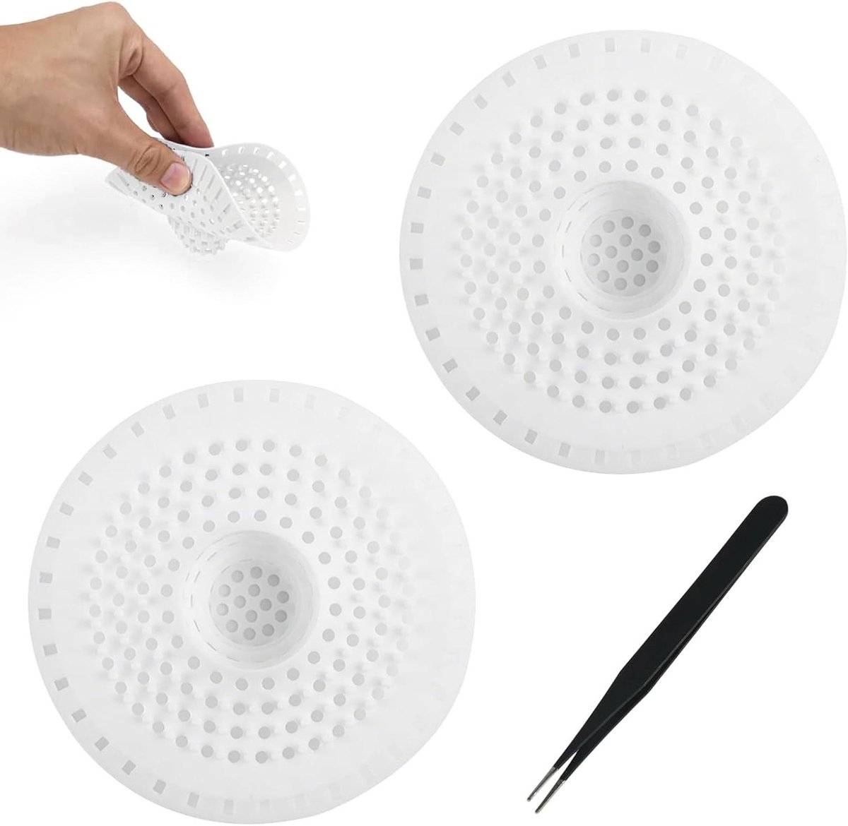 Afvoerzeef Set - Haarvanger Douche - Voorkomt Verstoppingen - Flexibele Siliconen - 2 Stuks - Wit