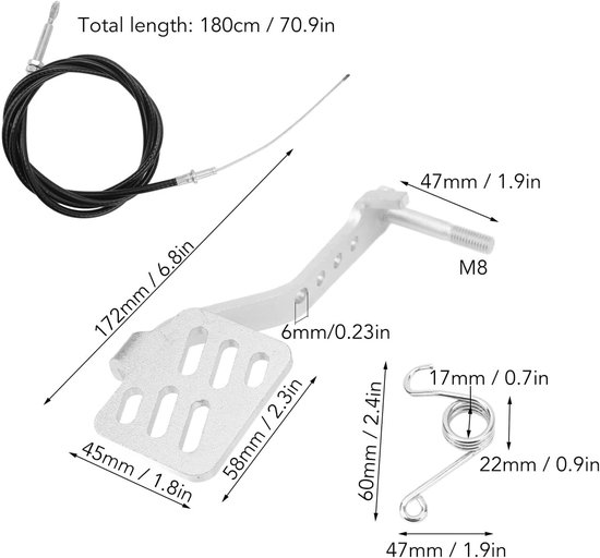 Go Kart Pedalen - Rem en Gaspedaal - Kart Onderhoud - Roestbestendig Staal - 71 inch Kabel - Zilver van Go.
 — afbeelding 5