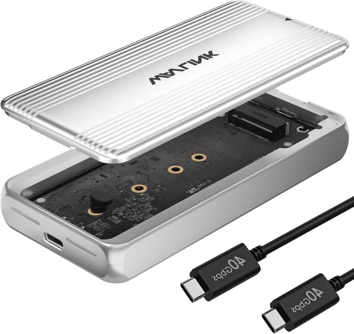 SSD Behuizing - NVMe Enclosure - Snelle Data Transfer - Geïntegreerd Koelsysteem - 40 Gbps - Zilver