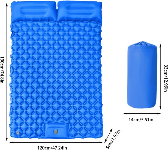 Camping Ligmat - Dubbele Mat - Outdoor Slapen - Geïntegreerde Voetpomp - 190 x 120 cm - Blauw van Camping — afbeelding 5