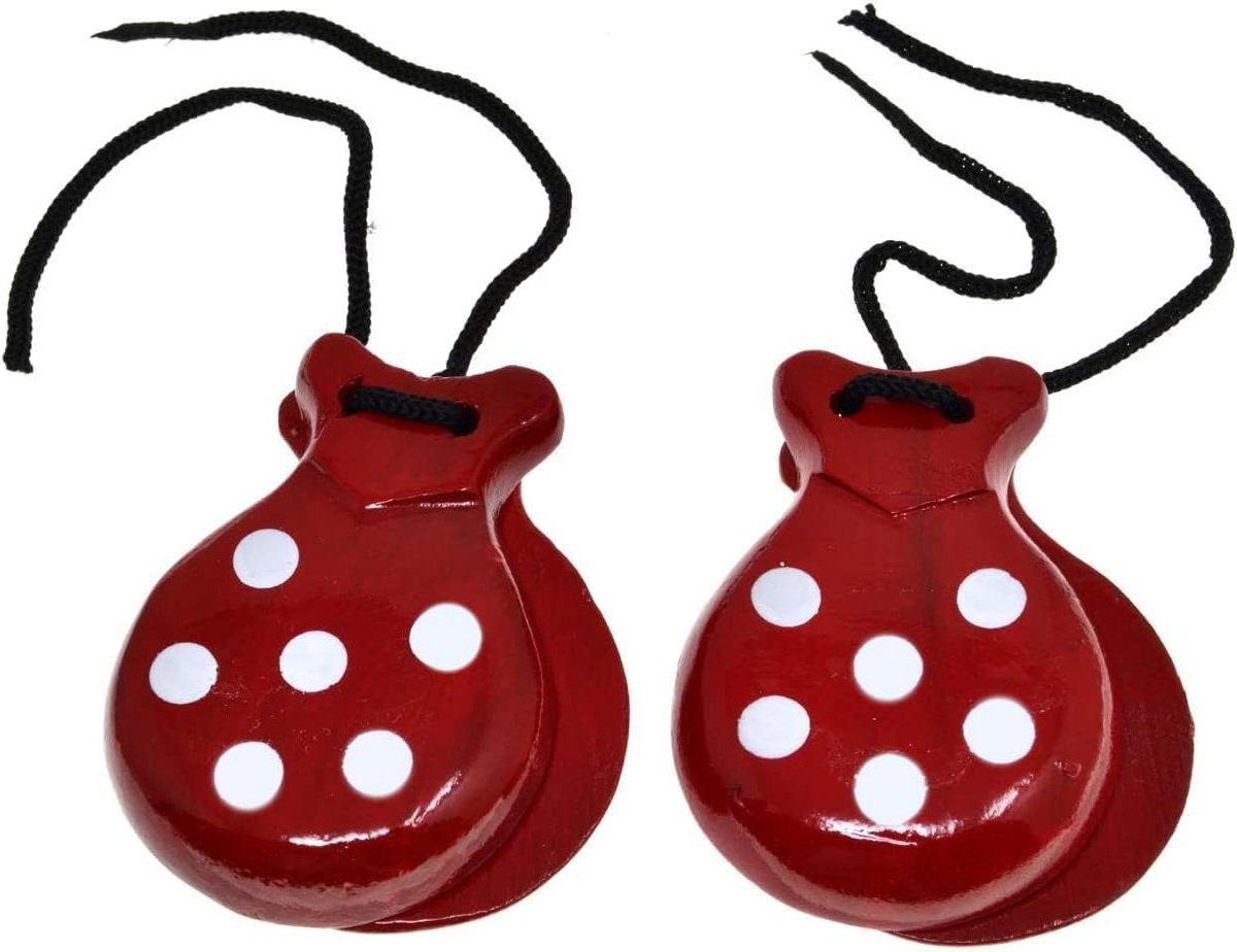 Rode Castagnetten - Spaanse Percussie - Muziek Maken - Handbeschilderd Hout - 2 Paar - Rood