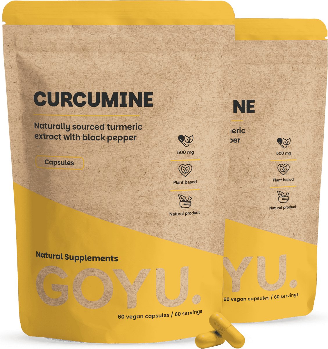 GOYU Curcumine 95% Extract 1000 mg per dagdosering Combideal 2x 60 Capsules - Met Zwarte Peper – Weerstand & Lever - Kurkuma - Turmeric - Vegan - Zonder toevoegingen - Lab getest - 40 dagen voorraad per zakje -