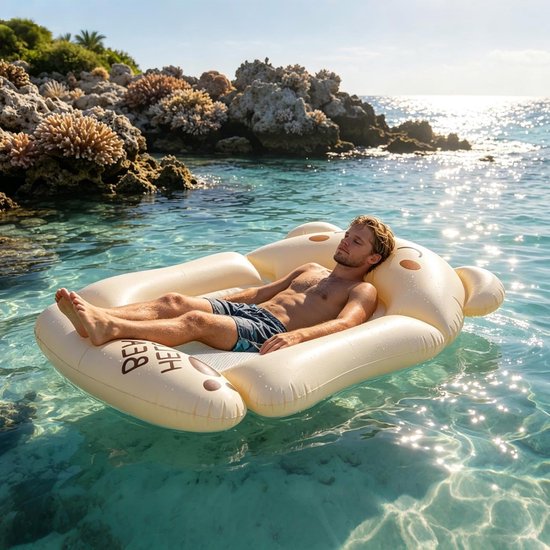 Opblaasbare Zwembad Vlotter - Drijvend figuur - Ontspannen in water - UV-bestendig materiaal - 120x125x20 cm - Kaki beer — afbeelding 4