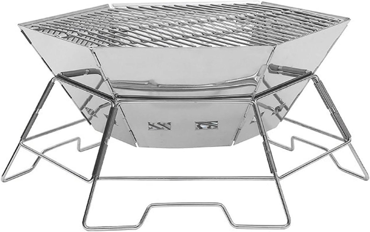 Draagbare Vuurplaats - Buitenhaard Kampvuur - Buiten Koken - Dubbele Hoogte Grill - 455 x 455 x 23 cm - Zilver
