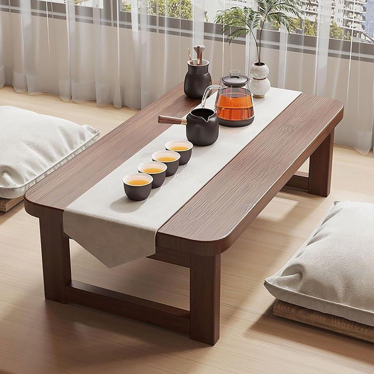 Opvouwbare salontafel - Houten bijzettafel - Woonkamer inrichten - Afgeronde hoeken - 100 x 50 cm - Bruin