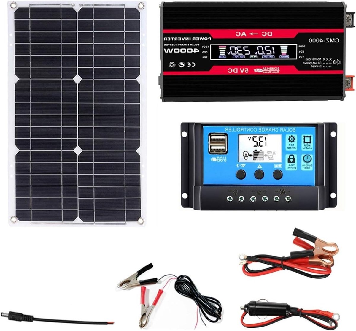 Zonne-energiesysteem Kit - Compleet Zonnepaneel - Energie Opwekken - 4000W Omvormer Inclusief - 18W Paneel - Zwart