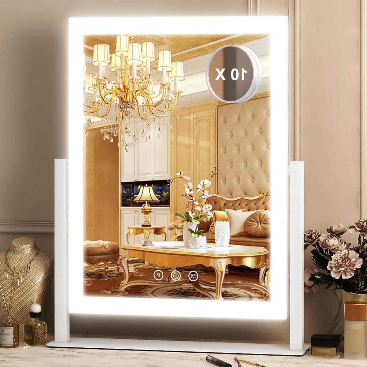 Make-upspiegel met verlichting - Verlichte spiegel - Make-up aanbrengen - 3 lichtmodi dimbaar - 27 x 37 cm - Wit