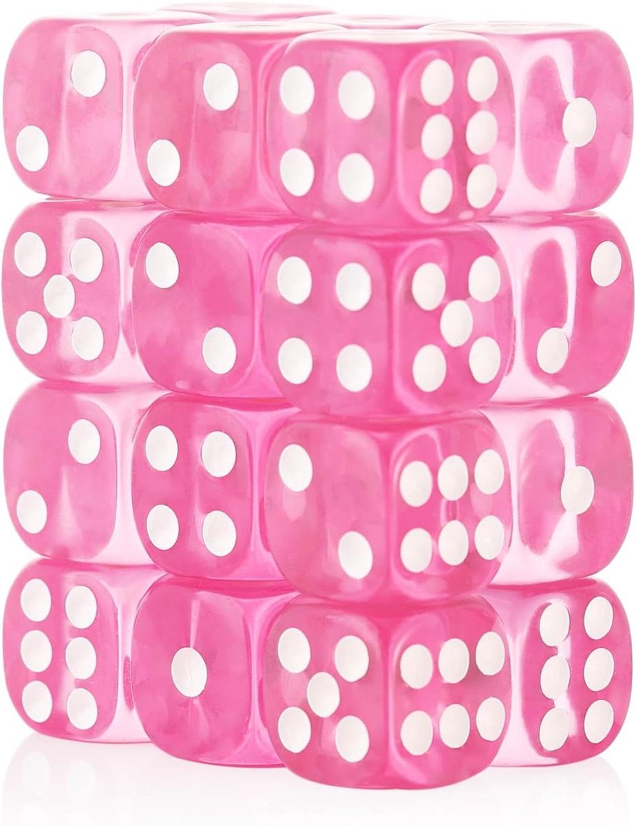 Dobbelstenen Set - Spel Dobbelstenen - Gezelschapsspellen - Transparant Roze - 16 mm - Roze