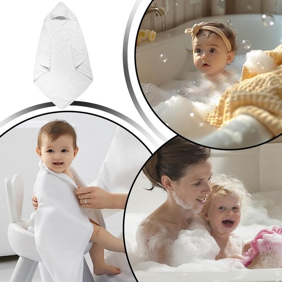Babyhanddoeken met capuchon - Badjas baby - Na het badje - Extra zacht katoen - 90x90 cm - Wit — afbeelding 3