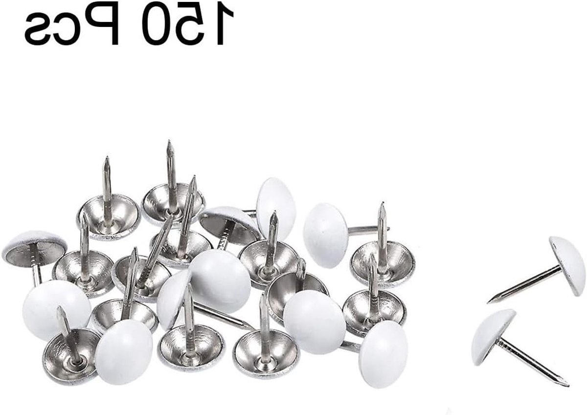 150 Stuks Decoratieve Bekledigingsnagels voor Meubels, 11mm x 17mm Witte Nagelkop voor Sofa, Stoelen en DIY Projecten