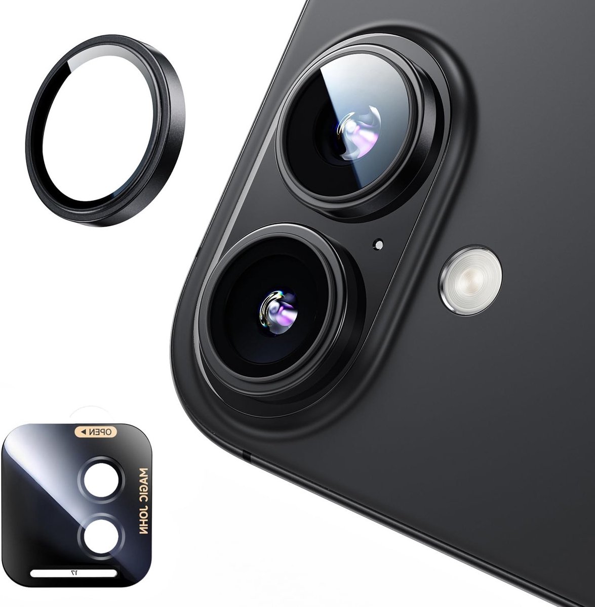 Camera Lens Bescherming voor iPhone 2025, Ultra HD Metalen Ring, 9H Gehard Glas met Installatiekit, Zwart, Schokbestendig en Krasbestendig