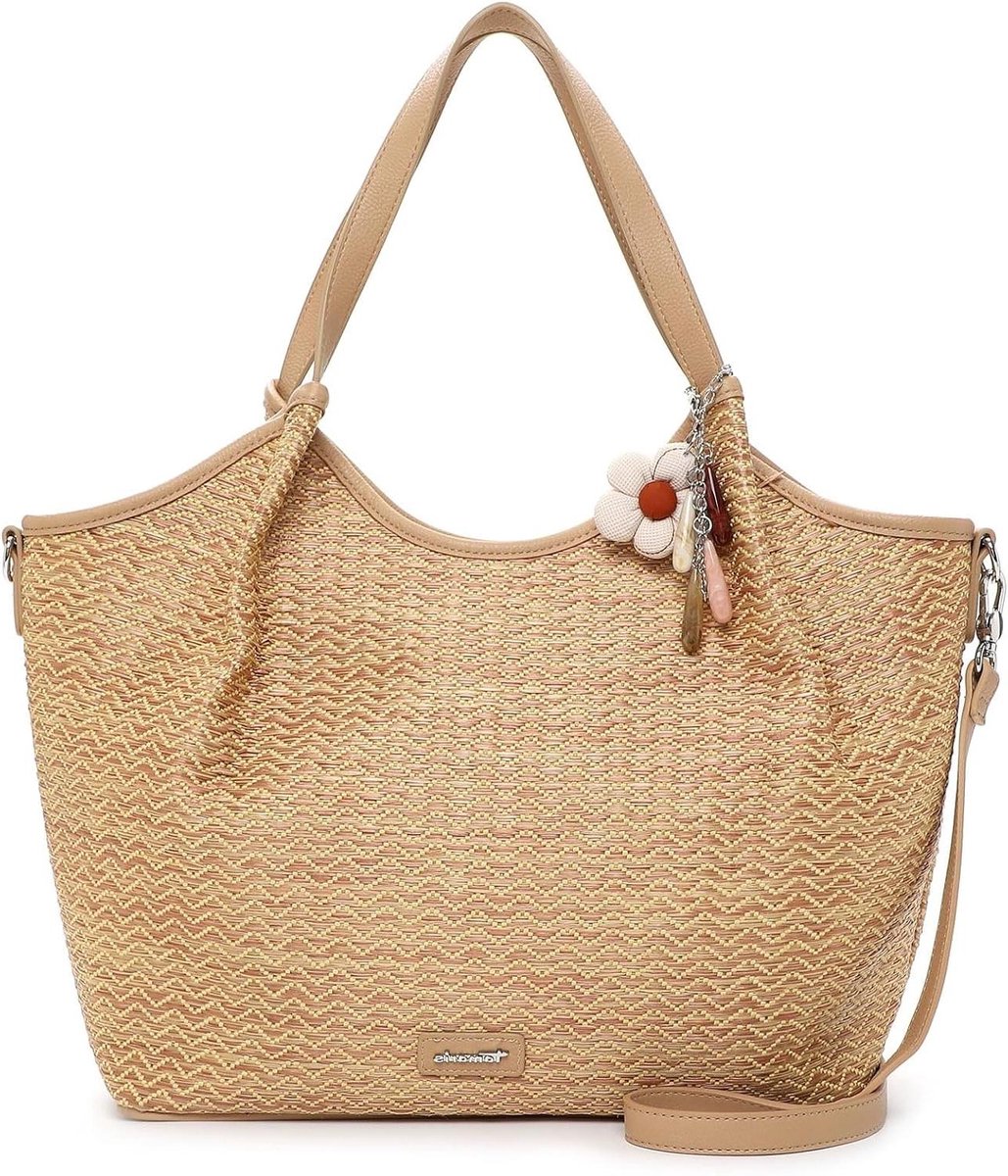 Dames Shopper - Handtas Tweekleurig - Dagelijks Gebruik - Raffia Look - 45 x 25 cm - Meerkleurig