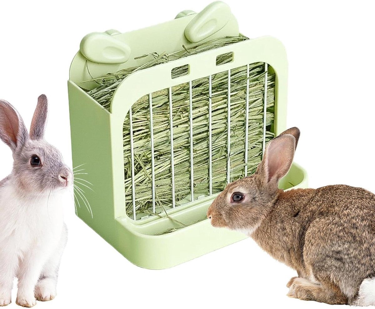 Hooi Feeder - Voer Houder - Kleine Dieren - Anti Afval Systeem - 24 x 24 x 15 cm - Groen