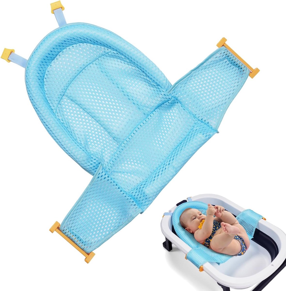 Babybadnet voor pasgeborenen, verstelbare steun voor in bad, antislip badmat, comfortabel kussen voor 0-3 jaar - Blauw