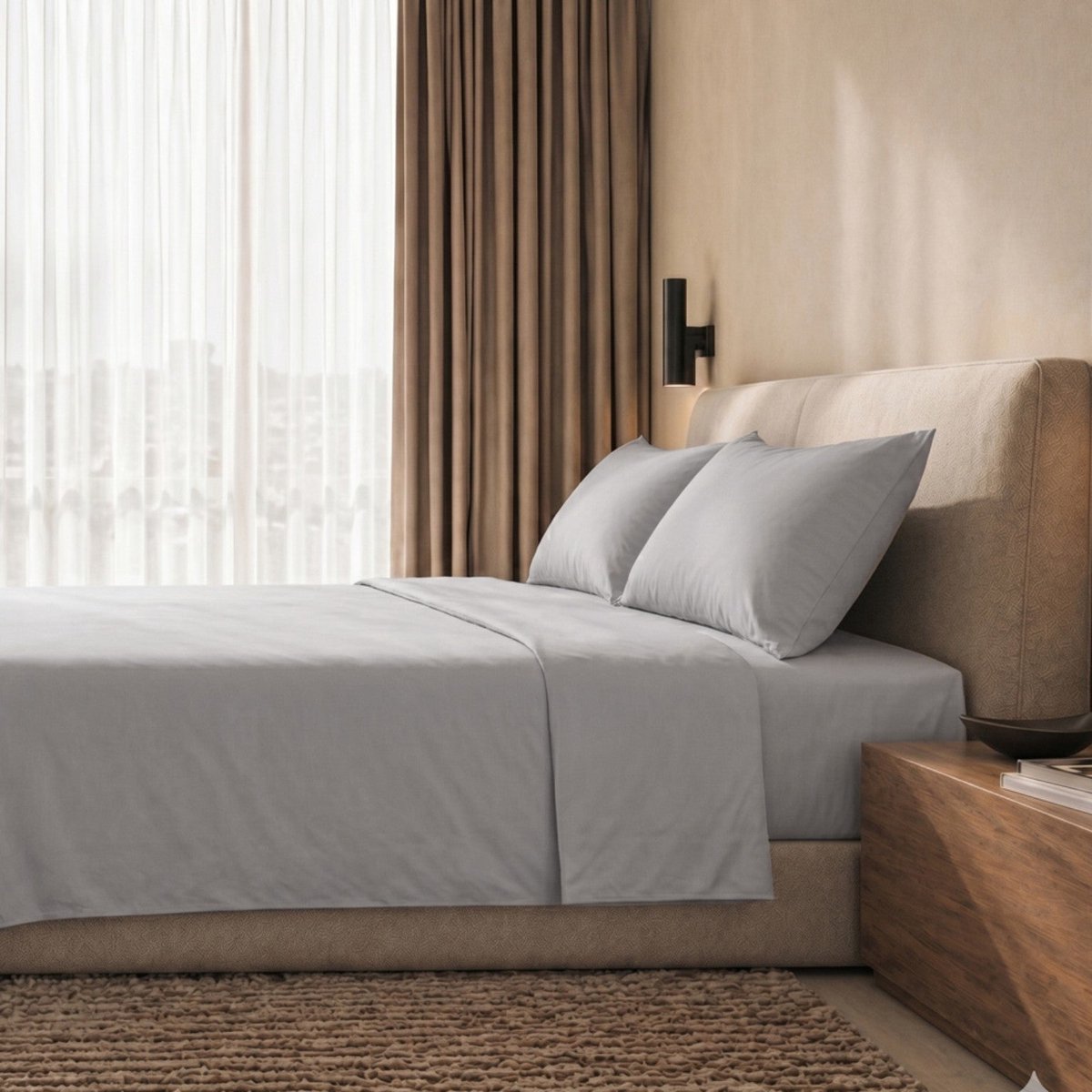 The White Stone Lakenset Tweepersoons 100% Katoen Percal 200 TC Lichtgrijs | Hoeslaken 180x200 cm, Laken 250x295 cm, Steghoogte 28 cm en 2 Kussenslopen | Made in Italy