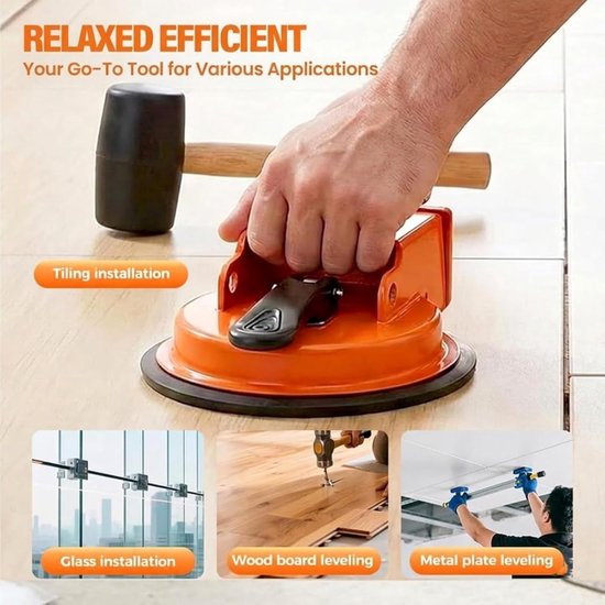 Vloer Fixer Tool - Zuignap Reparatie - Laminaat Plaatsen - Robuuste Aluminiumlegering - 12 cm - Oranje — afbeelding 2