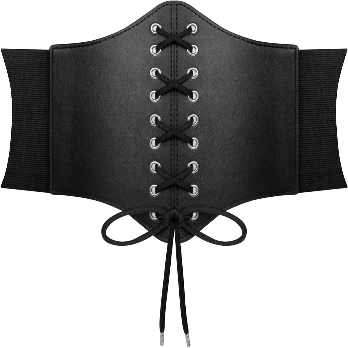 Zwarte Corset met Elastische Brede Faux Leren Band voor Vintage Piratenkostuum en Halloween Feestkleding