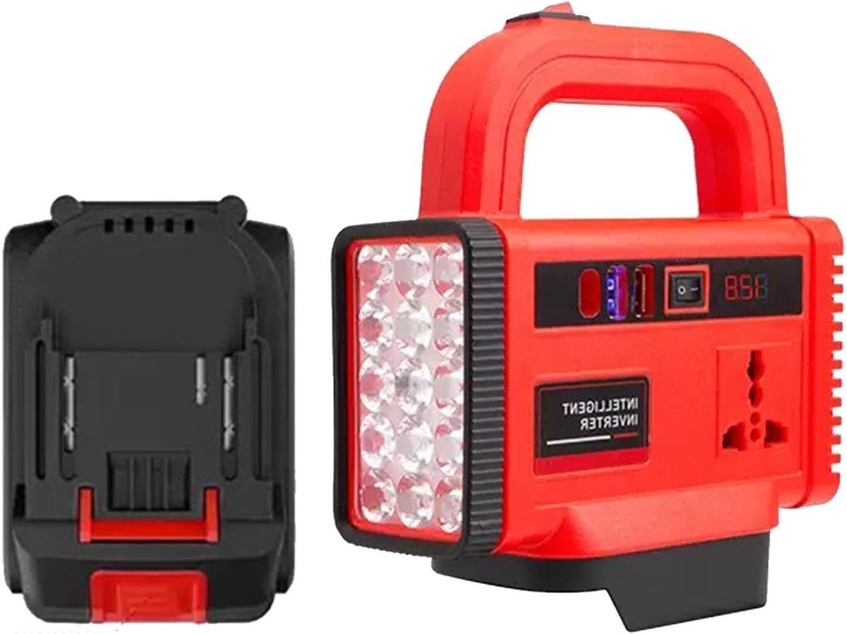 Accu Omvormer - Stroom Generator - Off-Grid Stroom - Ingebouwd LED Licht - 16x7x9 cm - Zwart