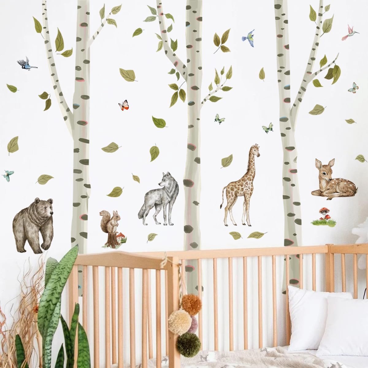 Dailygoody - Muurstickers - Dieren in het bos - Peel and stick - Multicolor - Wanddecoratie - Voor kinderkamer - 121 x 91 cm