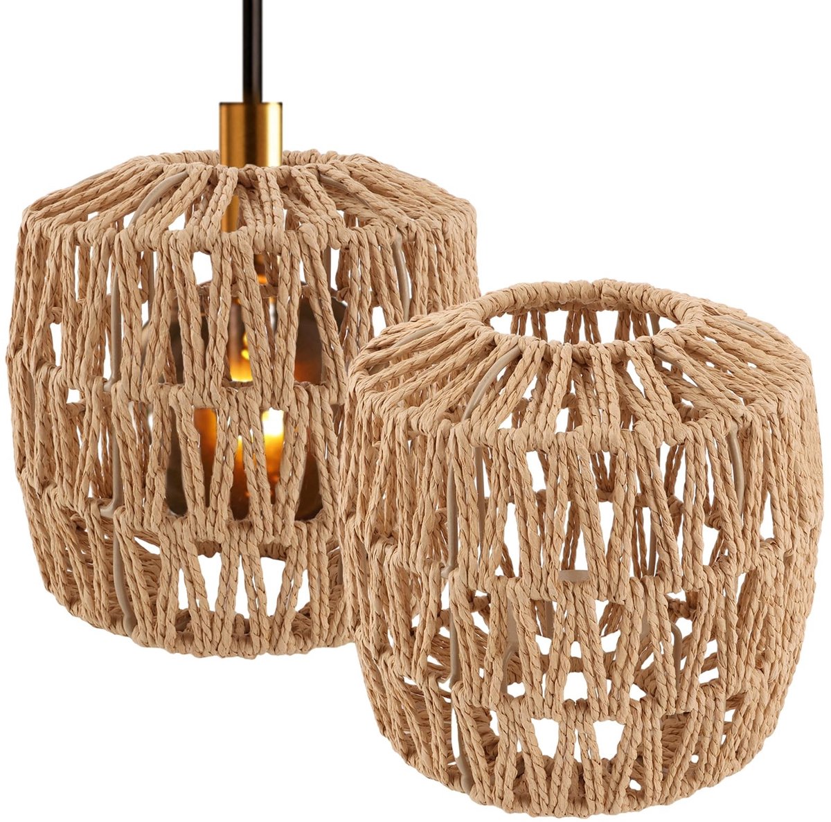Dailygoody - Boho Rattan Lampenkap - Vervangingsscherm - 2 Stuks - Bruin - Lampaccessoires - Geschikt voor Tafellampen en Vloerlampen