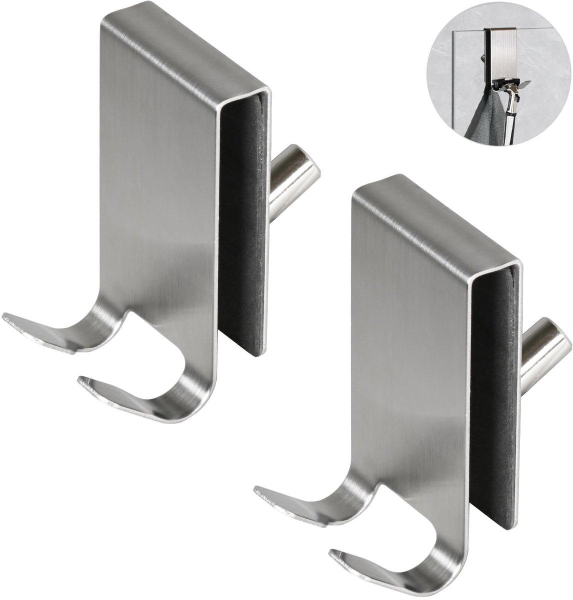 Dailygoody - Douchehaak - Douchehaken - Ideaal voor Handdoeken - Zilver - Badkameraccessoires - Geschikt voor Frameless Douchedeuren - Set van 2