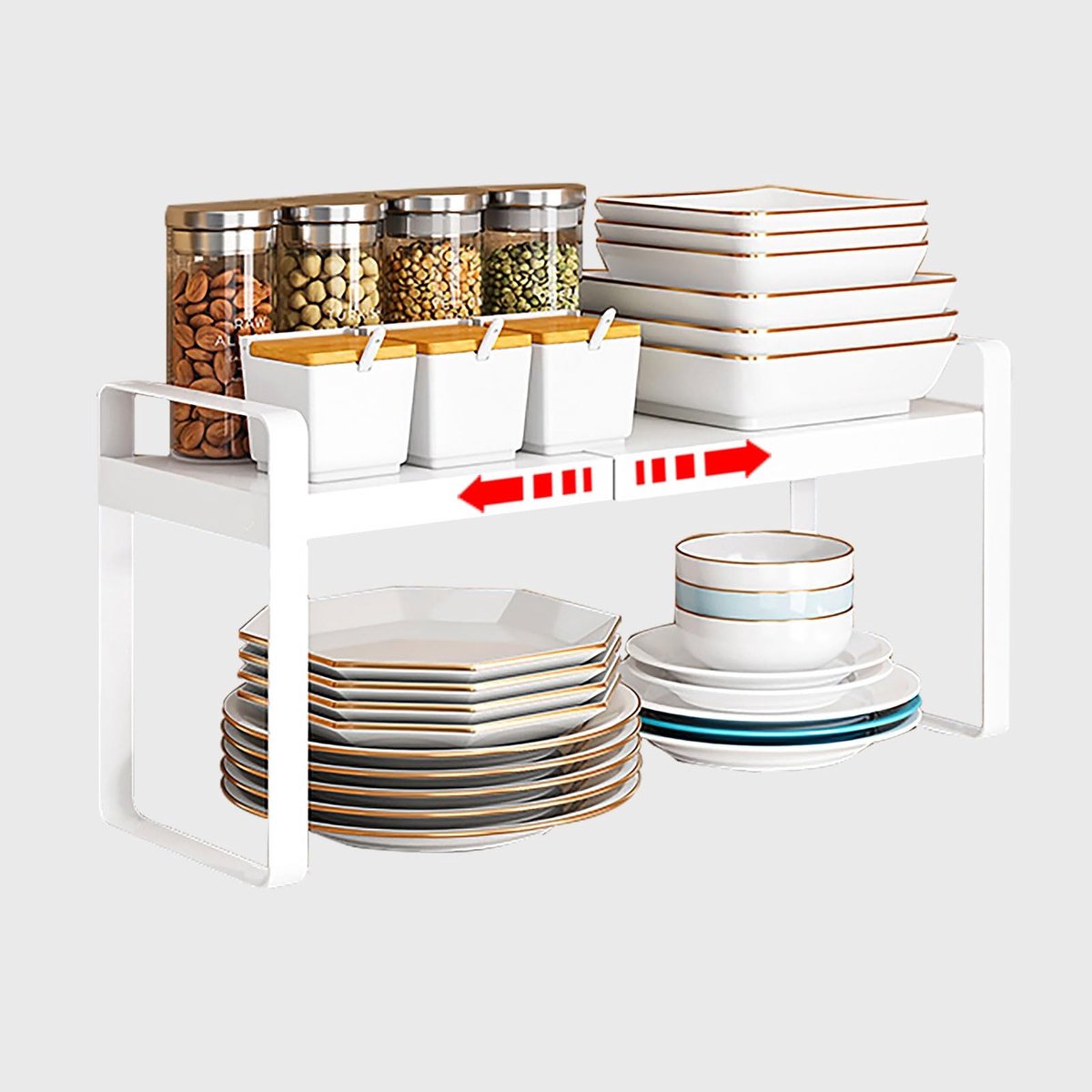 Dailygoody - Telescopische Keukenrek - Uittrekbaar Keukenrek - Ruimtebesparend - Wit - Organizer - Ideaal voor Keuken en Badkamer - 5 Planken