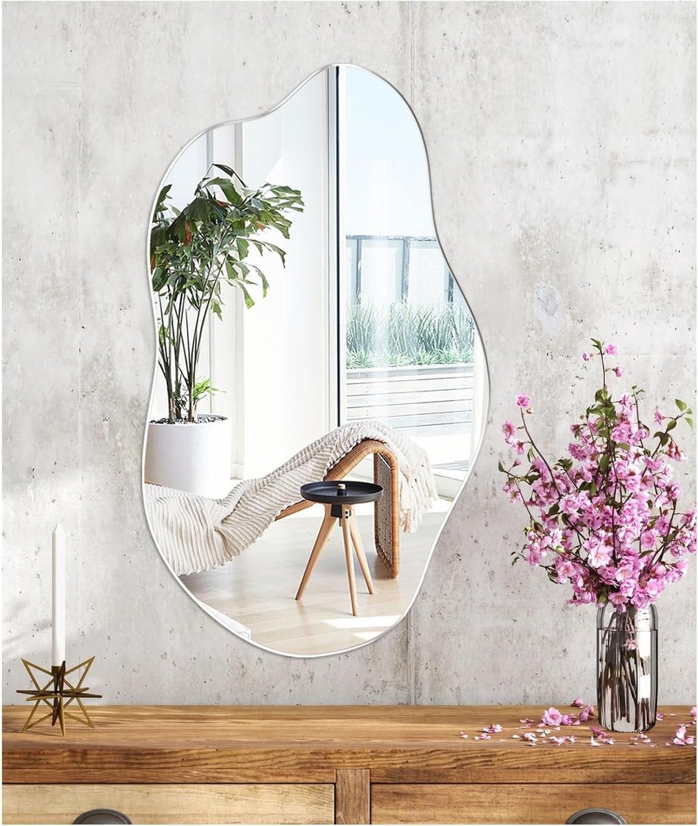 Decoratieve Asymmetrische Wandspiegel van HD Glas - Uniek Design voor Interieur en Verlichting
