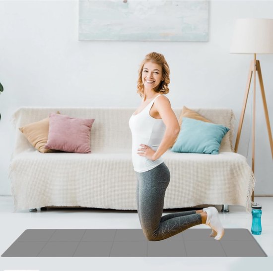 Opvouwbare yogamat - Reismat fitness - Thuis sporten - Dubbelzijdig antislip - 183 x 61 cm - Grijs — afbeelding 5