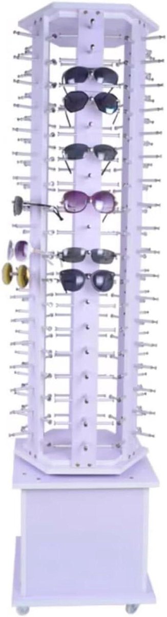 Glazen Displaystandaard - Brillenrek Organizer - Winkelpresentatie - 360 Graden Rotatie - 108 Paar - Houtnerf