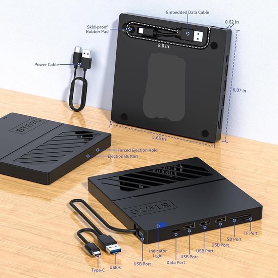 Externe DVD Brander - CD/DVD Station - Bestanden Overzetten - 4 USB Poorten - Extern - Zwart — afbeelding 3