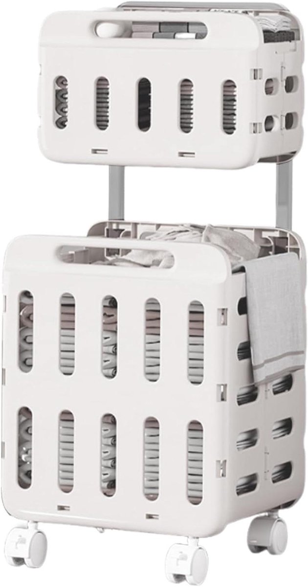 Rolbare Wasmanden - Opvouwbare mand - Was sorteren - Dubbele laag ontwerp - 37x30x80cm - Wit